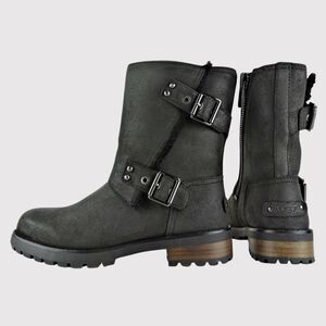 UGG Niels II Boots Black Leather Buckle Ankle Bootie Water Resistant US 7.5